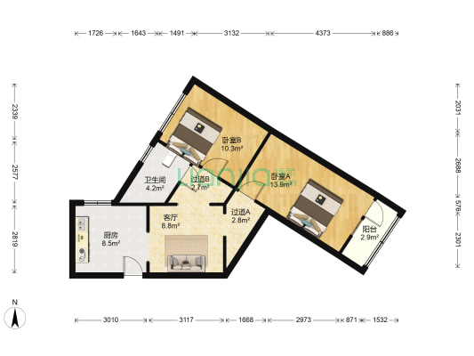 鞍山道168号社区 2室1厅1卫 66平方