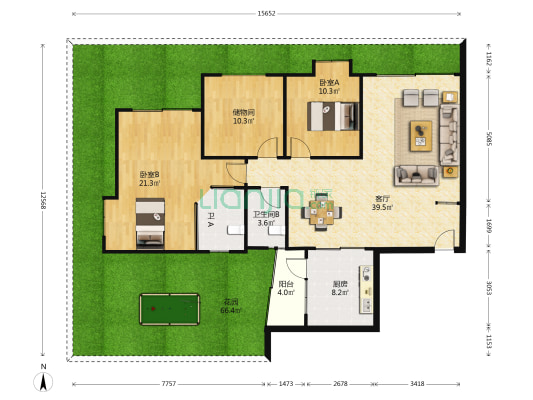 金晖花园 2室1厅2卫 126平方