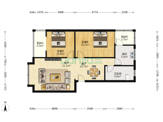 玉金苑 2室2厅1卫 90平方