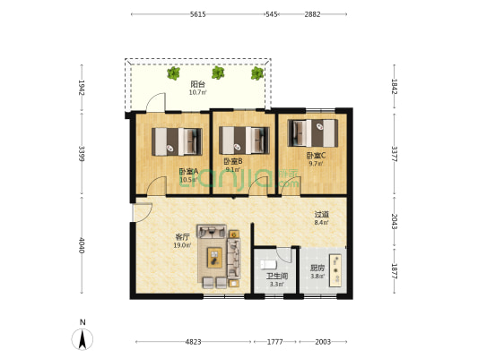 怡康花园 3室1厅1卫 83平方