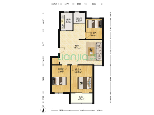 永安花苑 3室1厅1卫 82平方