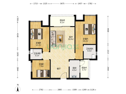 上尚郡 3室1厅2卫 106平方