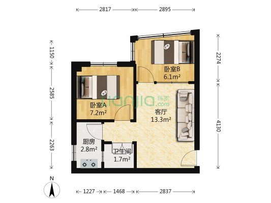 阳光花园 2室1厅1卫 40平方