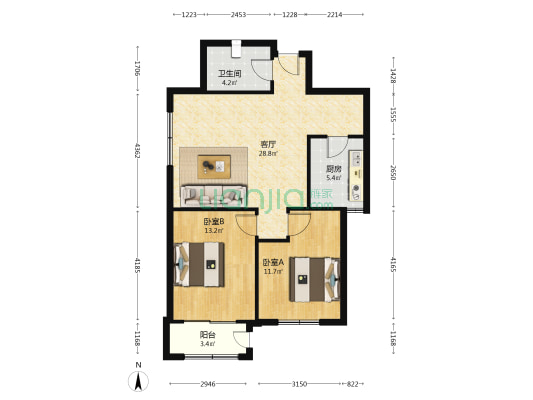 信和园 2室1厅1卫 96平方
