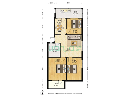 新建路气象局宿舍 3室2厅1卫 92平方