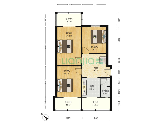 兴隆街25号 3室1厅1卫 75平方