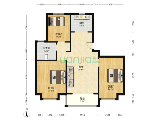 恒泰朗悦园 3室1厅1卫 118平方