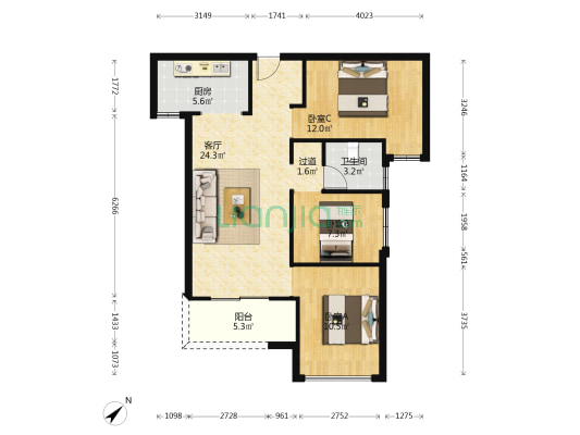 长投保利汉口印 3室1厅1卫 105平方