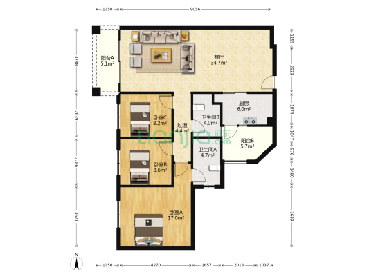 海骏达海伦堡 3室1厅2卫 122平方