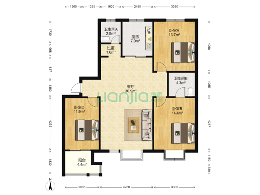 怡和星国际 3室1厅2卫 136平方