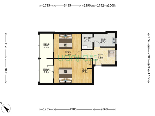 上海路5号 2室1厅1卫 58平方