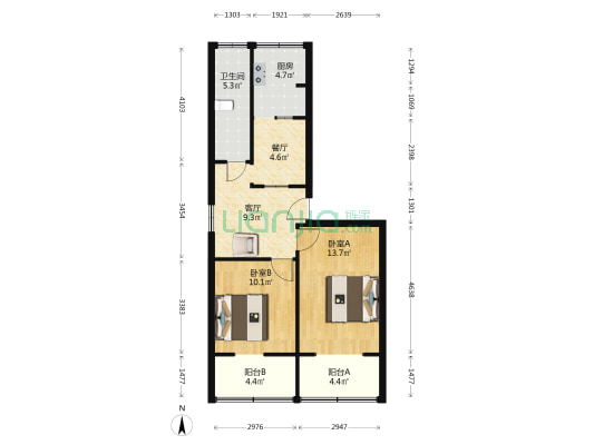 兴华北街9号院 2室2厅1卫 67平方