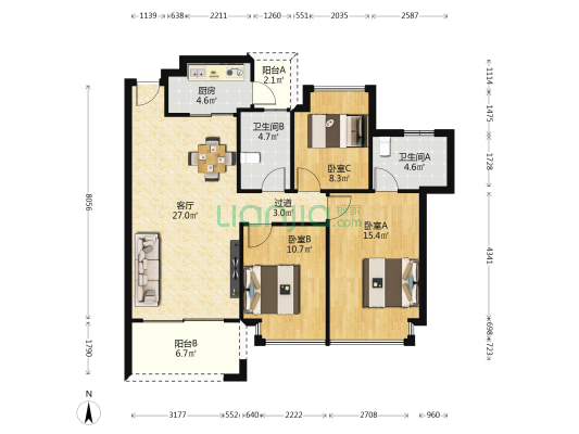 利丰中央公园2期 3室1厅2卫 113平方