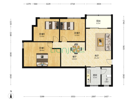 金鸡岭横街2号 3室2厅1卫 108平方