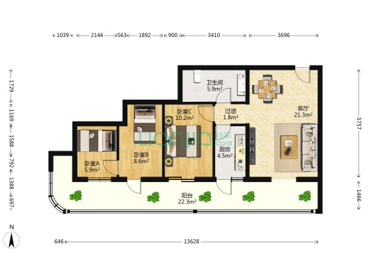 南线阁35号院 3室1厅1卫 101平方