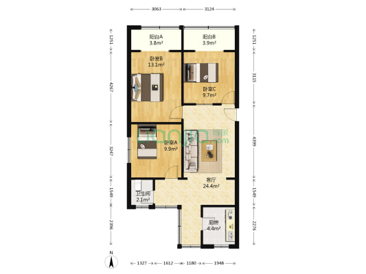 团结巷15号 3室1厅1卫 82平方