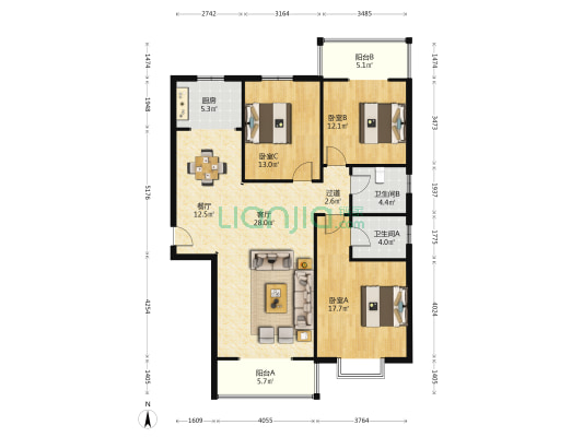 金品佳苑 3室2厅2卫 147平方