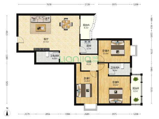 逸景居 3室1厅2卫 122平方