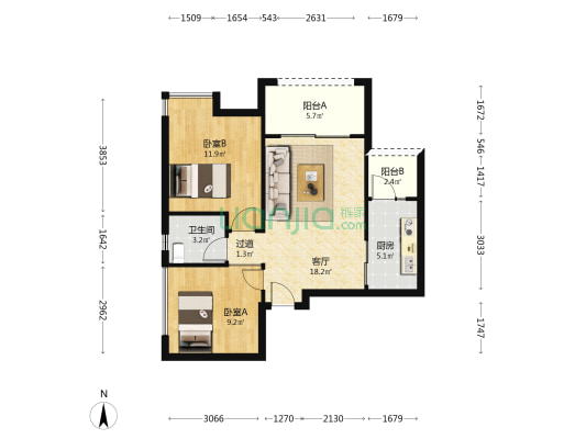 丰怡阳光A区 2室1厅1卫 74平方