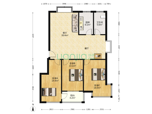九州名座西区 3室1厅1卫 120平方