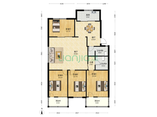 光明桥商贸城小区 4室2厅2卫 154平方
