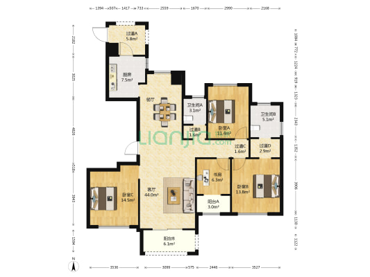 金地鸿悦 4室1厅2卫 162平方