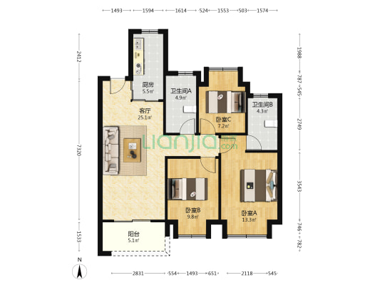 虹桥灿耀星城(星尚庭)2期 3室1厅2卫 99平方
