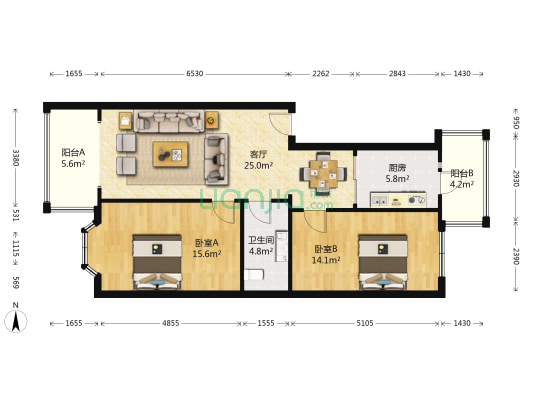 河政花园（公务员小区） 2室1厅1卫 94平方
