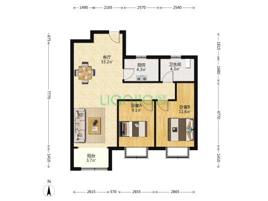中新锦绣天地东苑一区 2室1厅1卫 99平方