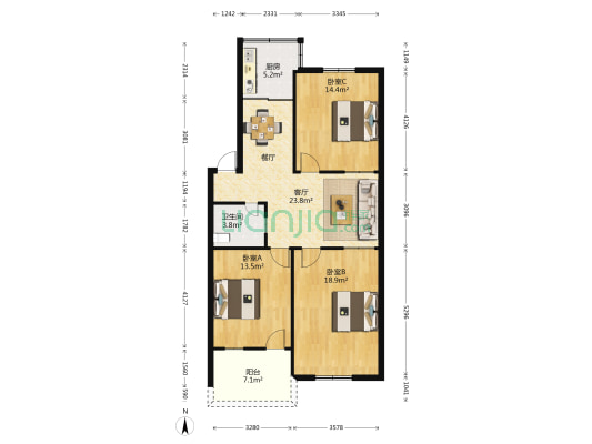玉屏察院埔 3室1厅1卫 92平方