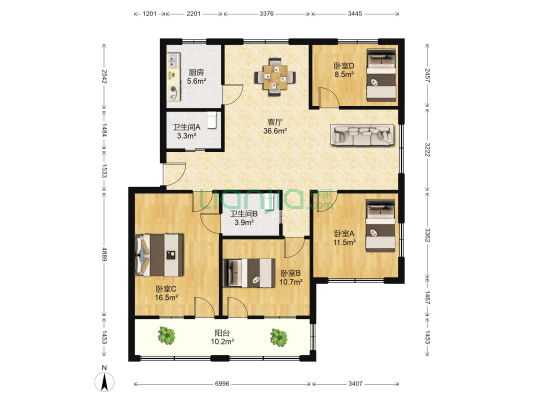 状元新村三组团 4室1厅2卫 128平方
