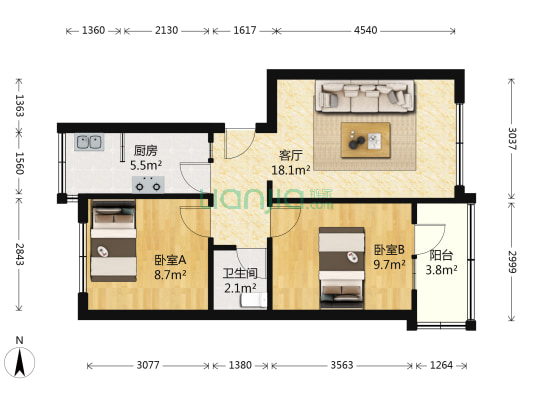 馨园小区 2室1厅1卫 50平方
