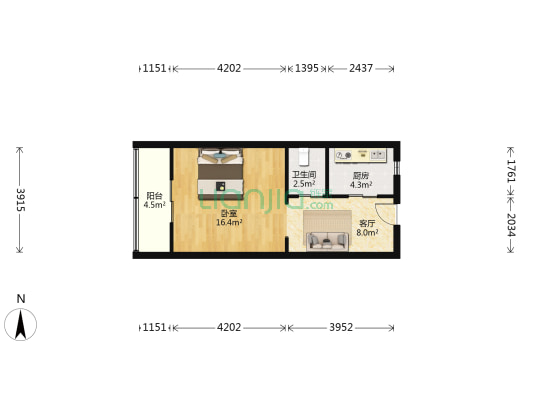 华旺里 1室1厅1卫 44平方