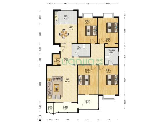 206研究所家属院 4室2厅2卫 188平方