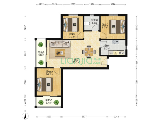 时代花园东区 3室1厅1卫 89平方