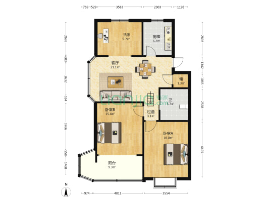 瓜渔路 3室1厅1卫 103平方
