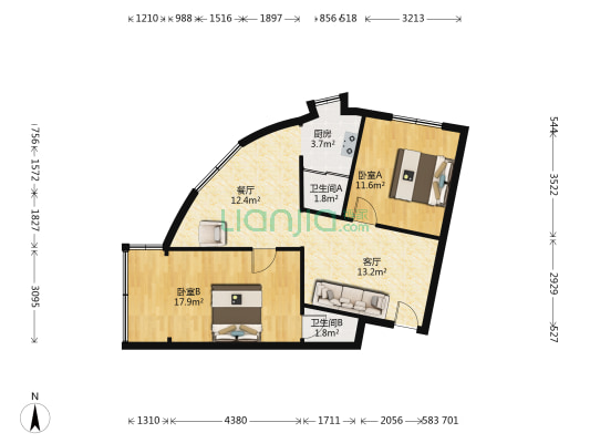 苏圃路 2室2厅2卫 74平方