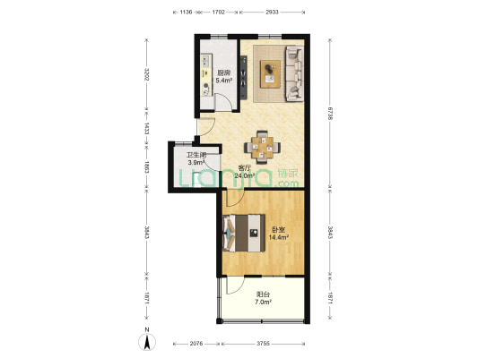 南环西路24号 1室1厅1卫 62平方