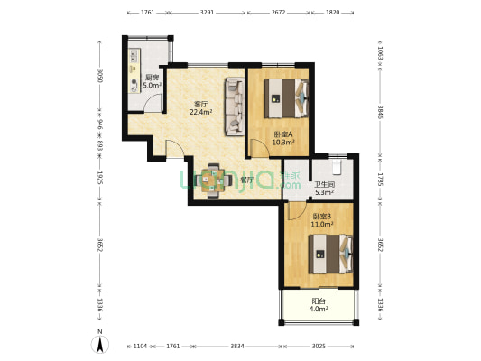 美景豪庭 2室1厅1卫 80平方