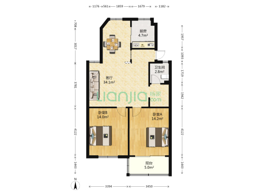 富华园 2室1厅1卫 86平方