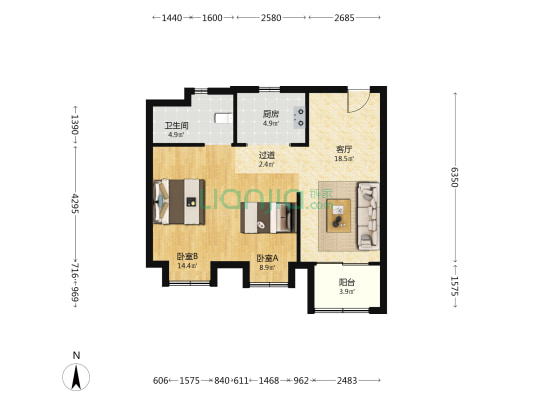 涌馨府 2室1厅1卫 75平方