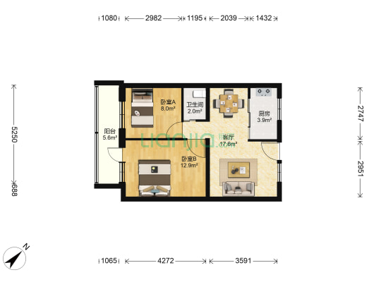 八里庄西里 2室1厅1卫 64平方