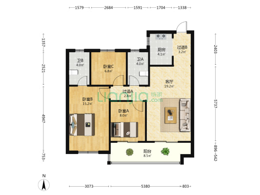 中骏璟峰 3室1厅2卫 102平方