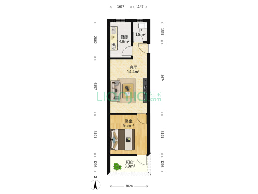 厦纸宿舍 1室1厅1卫 43平方