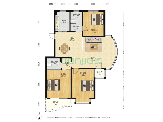 名都苑 3室2厅3卫 135平方