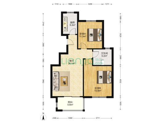 仓溢东苑 2室1厅1卫 90平方