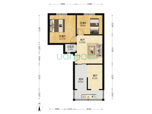 四浩庄15号院 2室2厅1卫 69平方