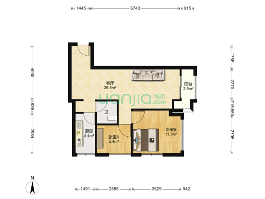 熊猫公馆 2室1厅1卫 78平方