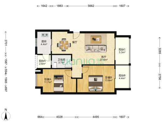 保利生态城褐石小镇 2室1厅1卫 88平方