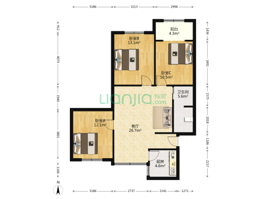 东胜街5号 3室1厅1卫 87平方